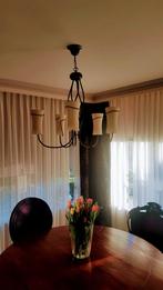 Metalen kroonluchter met glazen kapjes, Huis en Inrichting, Lampen | Kroonluchters, Ophalen, Zo goed als nieuw