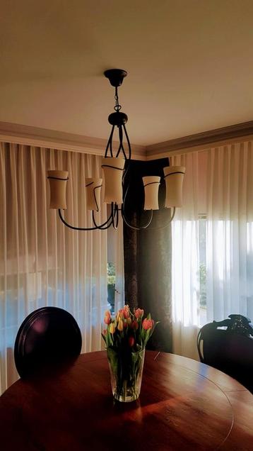 Metalen kroonluchter met glazen kapjes beschikbaar voor biedingen