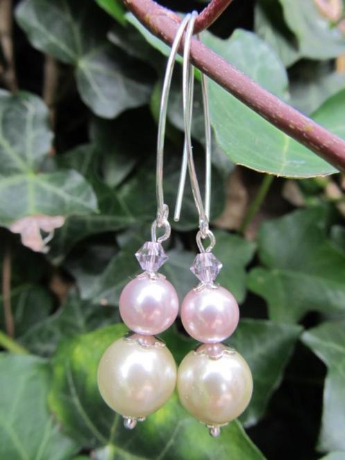 Oorbellen Shell Pastel shellparels-swarovski kristal zilver, Sieraden, Tassen en Uiterlijk, Oorbellen, Nieuw, Hangers, Zilver