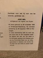 Mol x van Eupen 1920 Driebergen 1979 Vlissingen, Ophalen of Verzenden, Bidprentje
