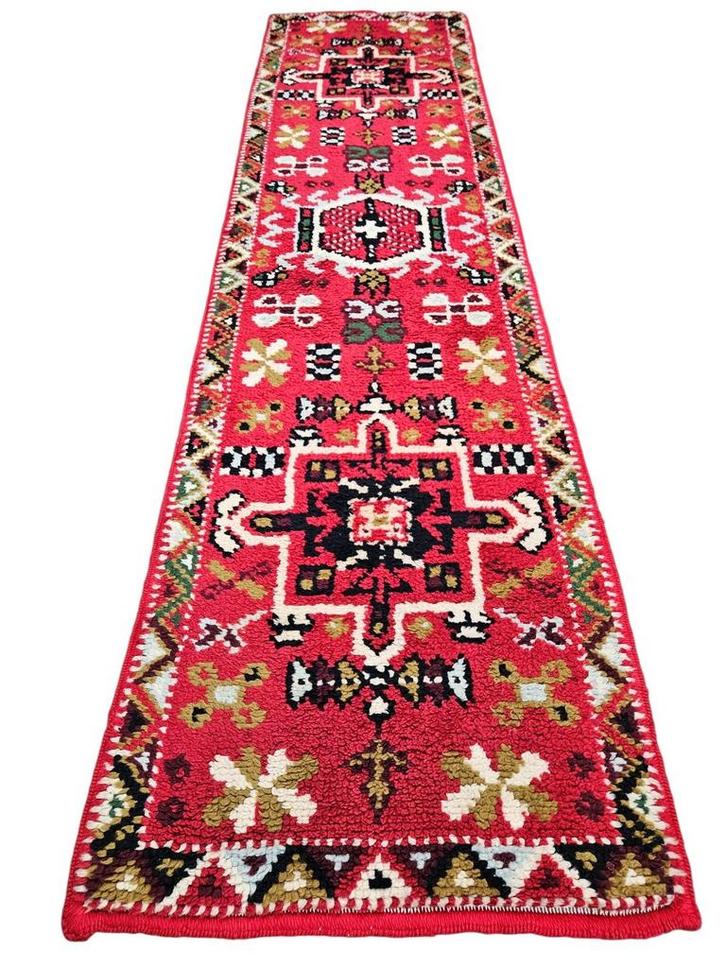 Retro handgemaakt wol Smyrna tapijt loper Heriz 67x257cm, Huis en Inrichting, Stoffering | Tapijten en Kleden, Gebruikt, 50 tot 100 cm
