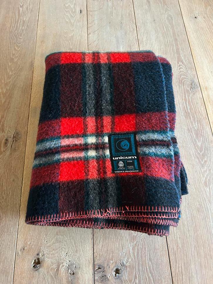 Vintage Unicum Wollen Deken - Rood/Zwart Geruit, Antiek en Kunst, Antiek | Kleden en Textiel, Ophalen