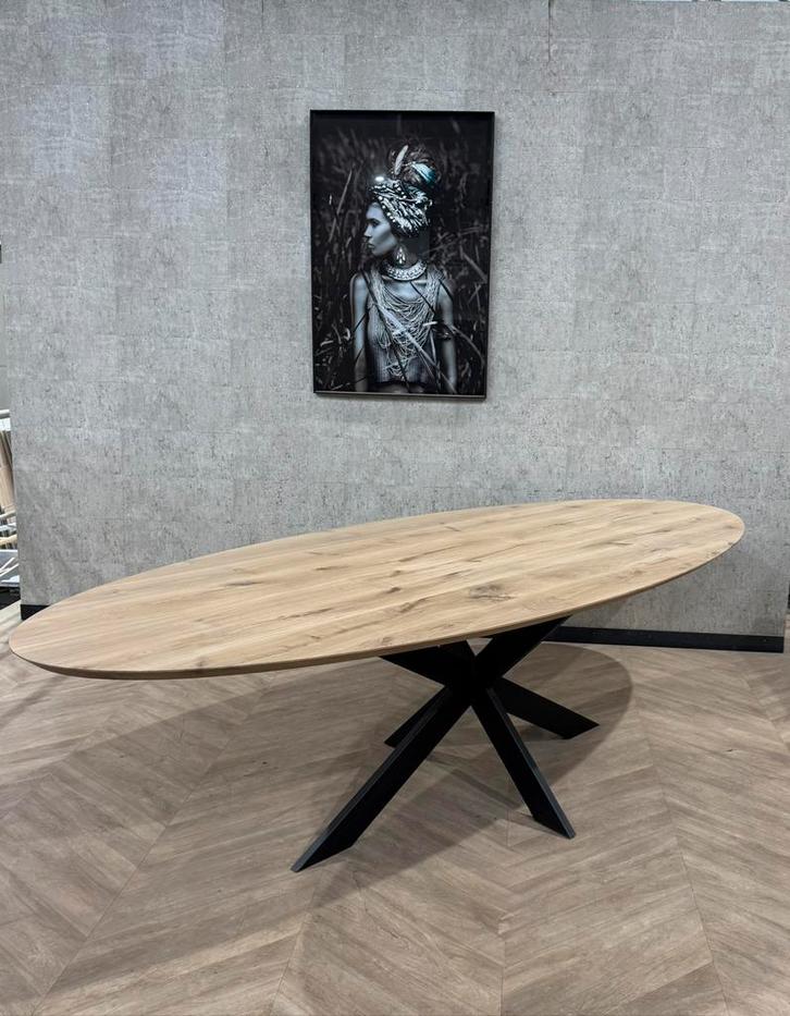 Grote ovale eiken eettafel 280x120 incl frame *nieuw, Huis en Inrichting, Tafels | Eettafels, Nieuw, 100 tot 150 cm, 200 cm of meer