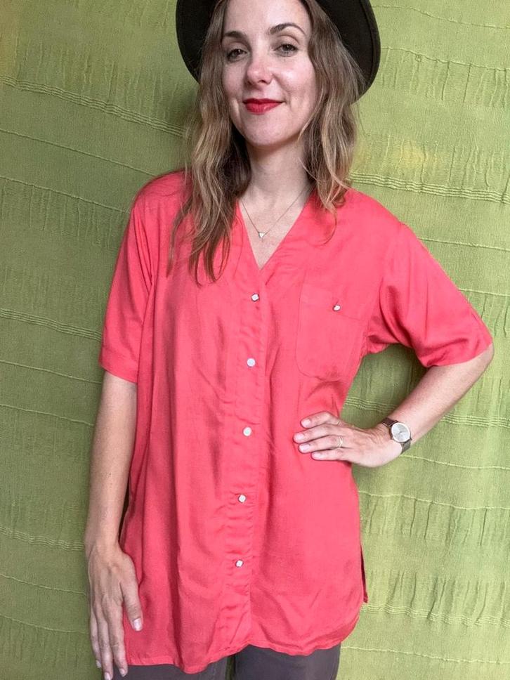 Vintage blouse, maat 40/L - zalm / roze - knoopjes - 90's, Kleding | Dames, Blouses en Tunieken, Gedragen, Maat 38/40 (M), Roze