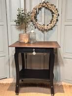 Antieke houten tafeltje op wieltjes, brocante, zwart, Ophalen of Verzenden