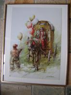 litho - rondtrekkende ,,vrijbuiter''in woonwagen., Ophalen of Verzenden