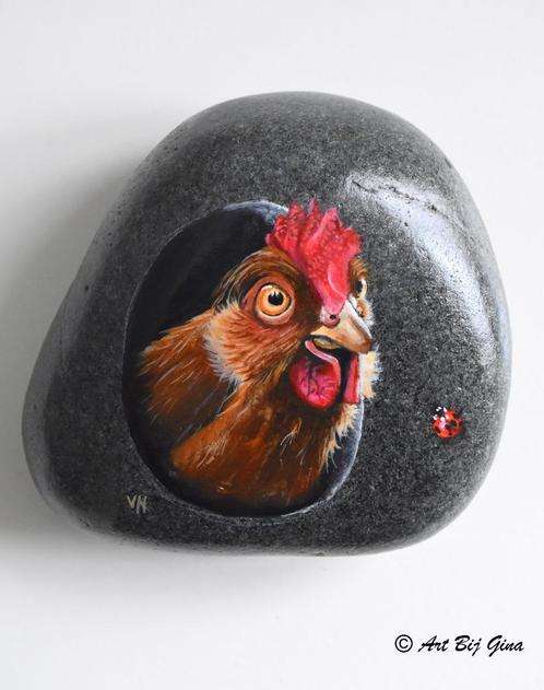 Mevrouw de Haan, leuke kip geschilderd op een mooie steen, Antiek en Kunst, Kunst | Overige Kunst, Ophalen of Verzenden