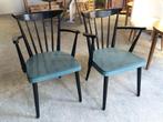 set spijlenstoelen hout armleuning turqoise zitting 60s, Huis en Inrichting, Gebruikt, Twee, -, Zwart
