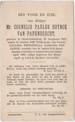 Mr. C.P. Hoynck van Papendrecht 1817 Geertruidenberg + 1892, Verzenden, Bidprentje