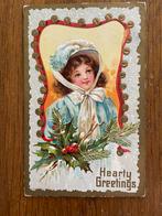 Oude ansichtkaart kerstkaart kaart Hearty Greetings, Verzamelen, Ansichtkaarten | Themakaarten, Ophalen of Verzenden, Voor 1920