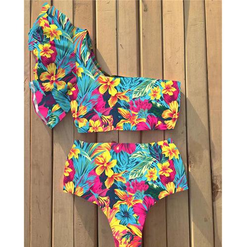 Hoge taille bloemen bikini blauwe gele maat 34 36 38, Kleding | Dames, Badmode en Zwemkleding, Nieuw, Bikini, Verzenden