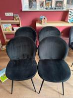 Woood Bram zwart fluwelen eetkamerstoelen (4 stuks), Ophalen, Zwart, Zo goed als nieuw, Vier