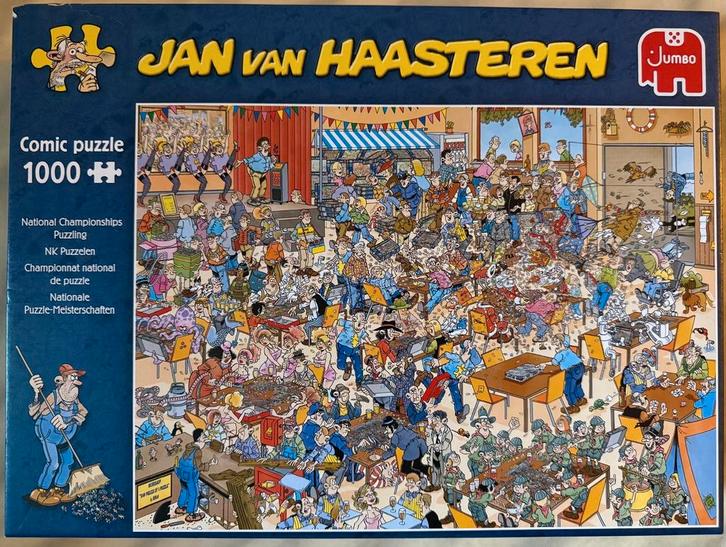 Jan van Haasteren puzzel 1000 stukjes "NK Puzzelen", Hobby en Vrije tijd, Denksport en Puzzels, Zo goed als nieuw, 500 t/m 1500 stukjes
