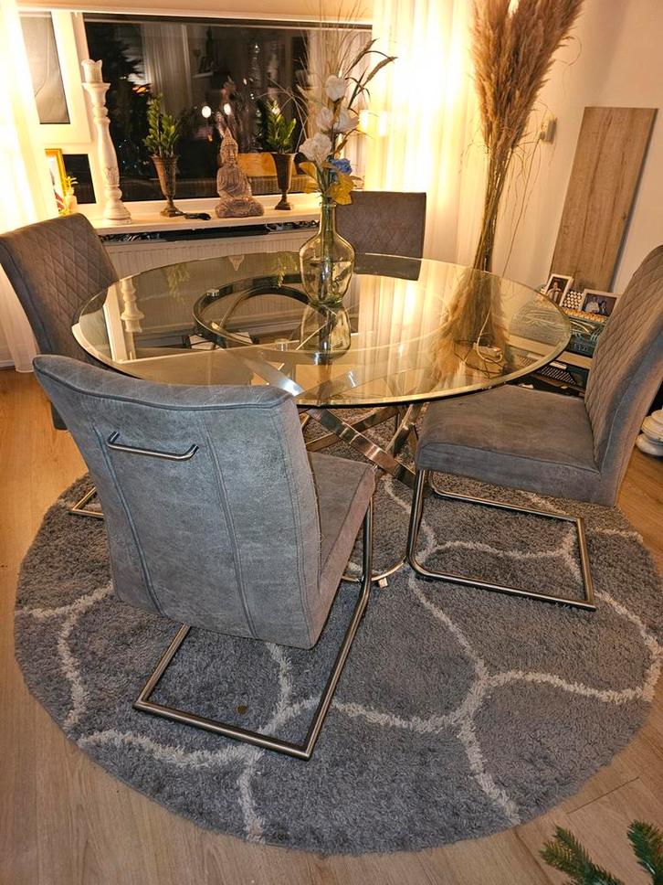 Glazen Eettafel met Chrome Onderstel en salon tafel  1 prijs, Huis en Inrichting, Tafels | Sidetables, 25 tot 50 cm, 100 tot 150 cm
