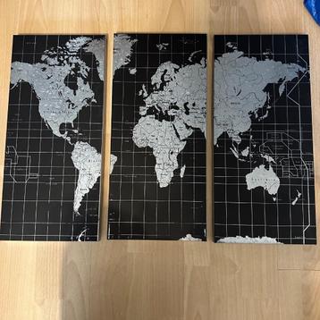 Drieluik metaal wereldkaart aarde - industrieel - zwart / zi