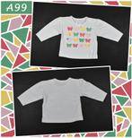 (A99) Maat 56. Wit vlinder longsleeve, Kinderen en Baby's, Babykleding | Maat 56, Zeeman, Gebruikt, Meisje, Ophalen of Verzenden