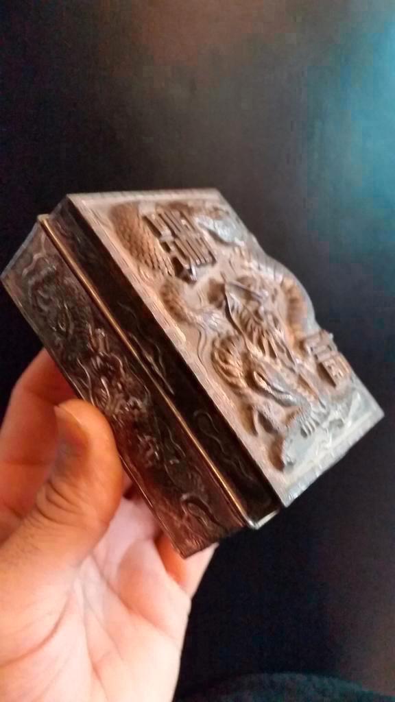 Antiek vintage verzilverd metalen Japanse doosje met Draak, Antiek en Kunst, Kunst | Overige Kunst, Ophalen of Verzenden