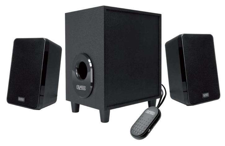 Sweex 2.1 speaker set met houten subwoofer, Computers en Software, Pc speakers, Zo goed als nieuw, Audiokanaal 2.1, Ophalen