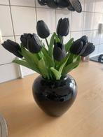 Tulpen zijde met vaas, Huis en Inrichting, Ophalen, Zwart, Minder dan 50 cm, Glas