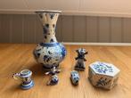 Delfts Blauw aardewerk: vaas, kandelaar en accessoires, Ophalen of Verzenden