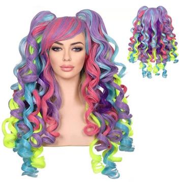 Luxe multi color pruik lang haar met krullen + 2 s beschikbaar voor biedingen