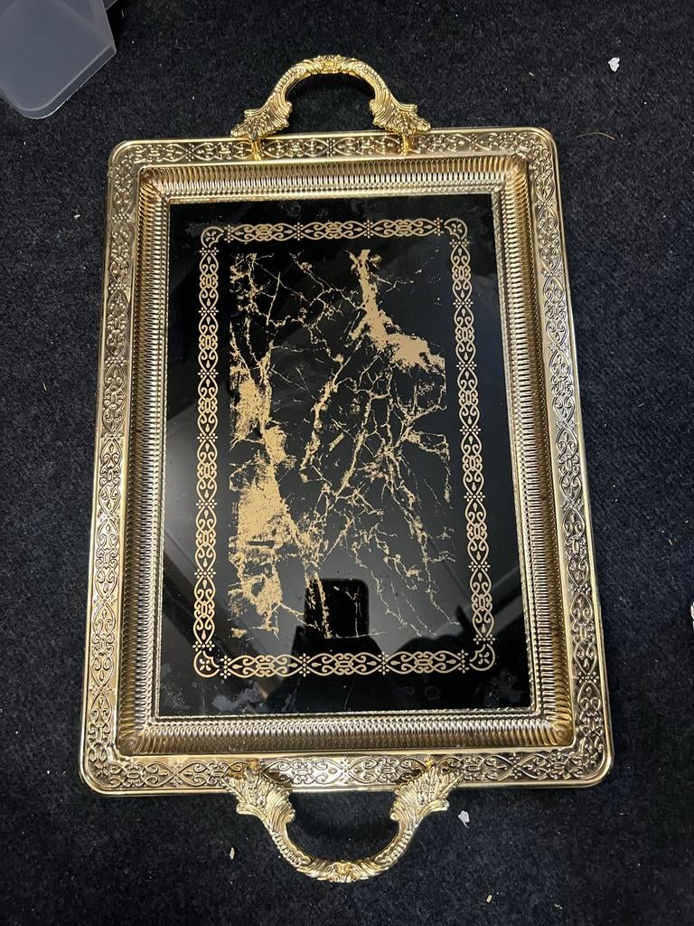 Goudkleurig dienblad met handvatten, Ophalen of Verzenden, Gebruikt, Rechthoekig, Metaal