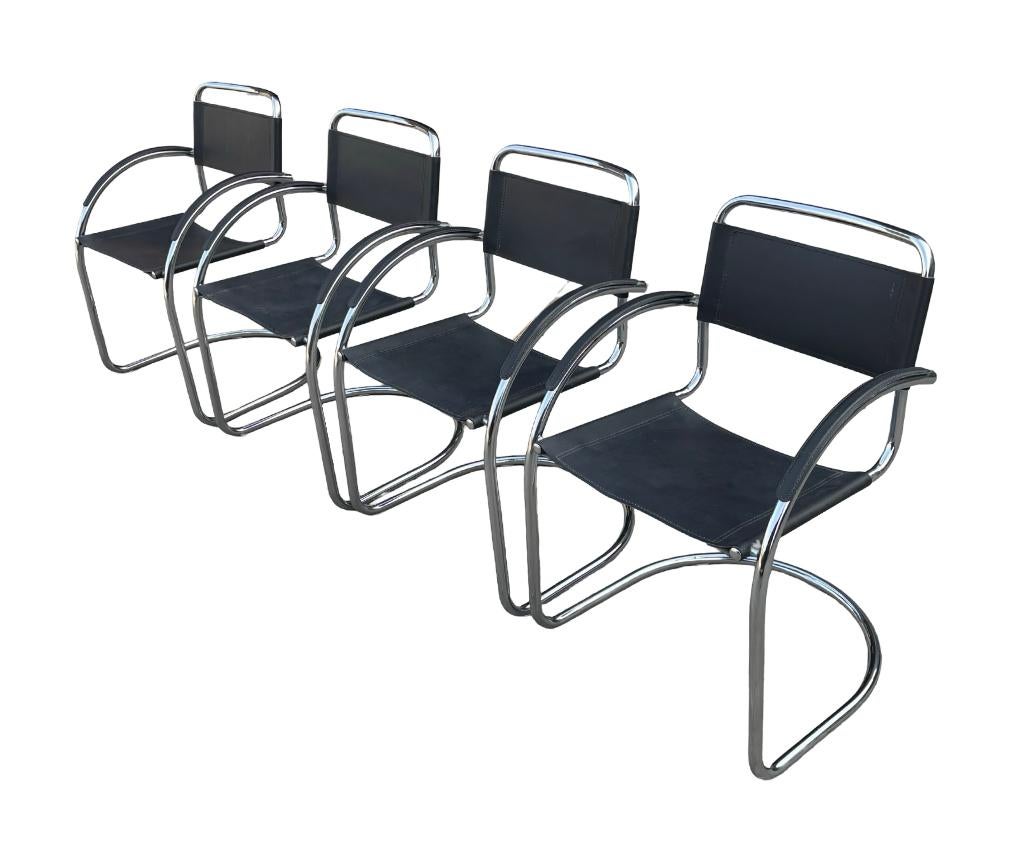 Set van 4 vintage buizenframe sledestoelen jaren 70 / 80, Huis en Inrichting, Stoelen, Ophalen, Vintage stoelen, Gebruikt, Bruin