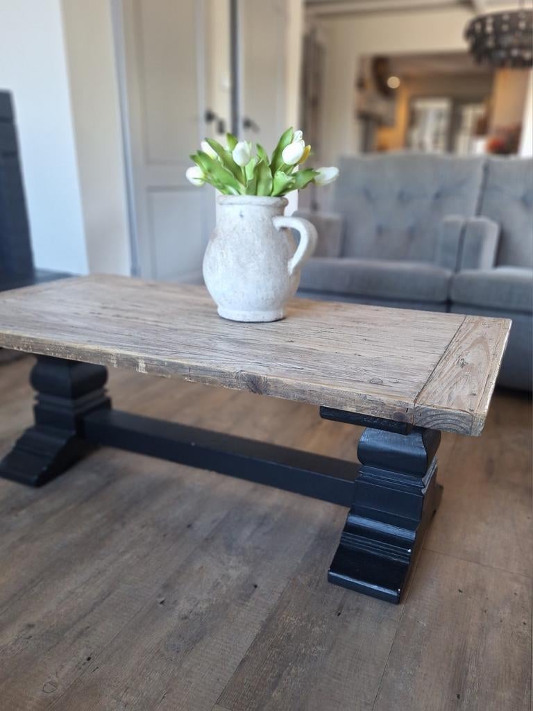 Landelijke Salontafel - Robuust Hout met Zwart Onderstel, Huis en Inrichting, Tafels | Salontafels, Overige houtsoorten, Gebruikt