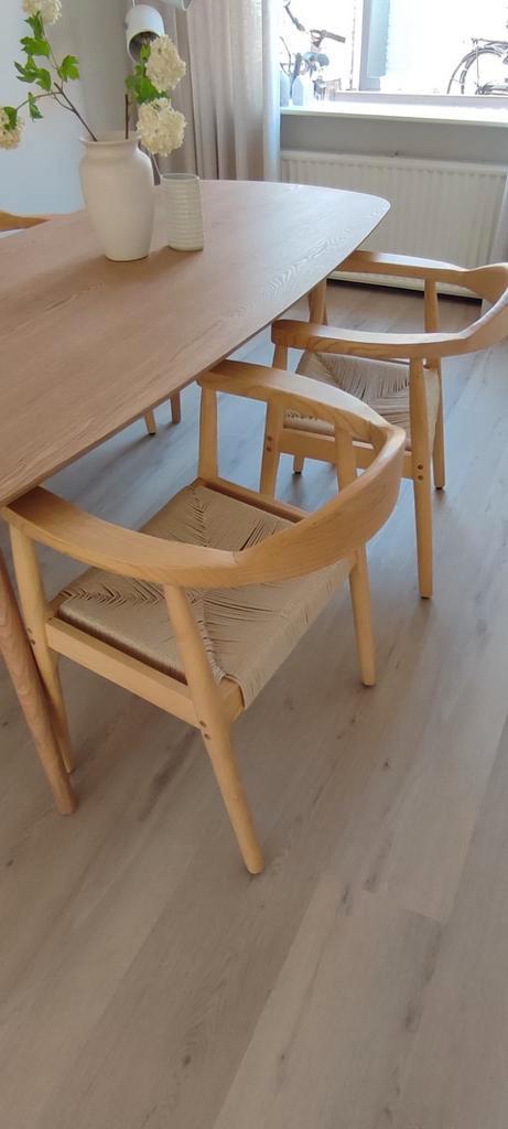4 Japandi stijl houten stoelen rotan Scandinavisch design, Huis en Inrichting, Stoelen, Zo goed als nieuw, Vier, Hout, Bruin, Ophalen