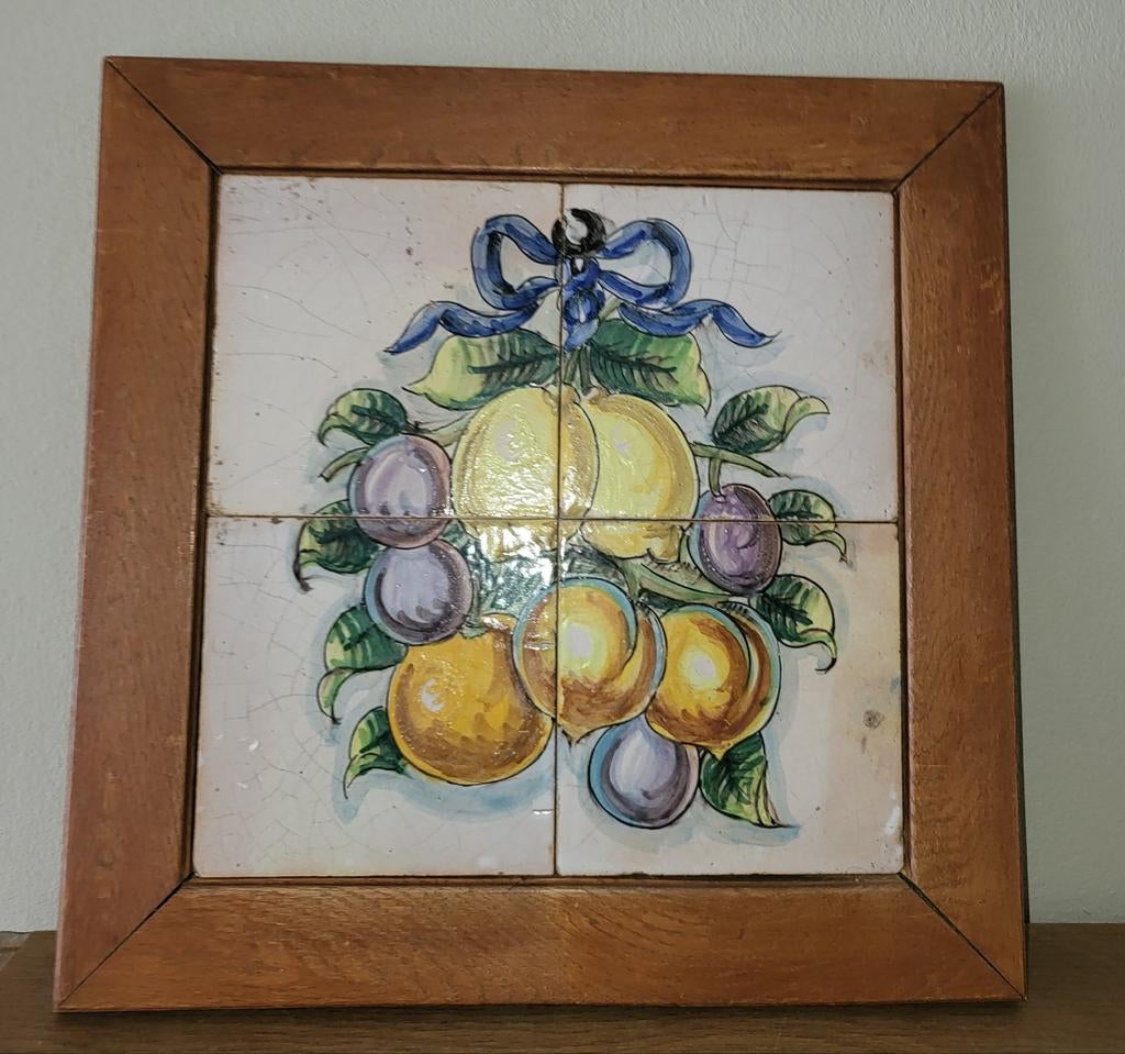 Antiek handbeschilderd tegeltableau met fruitmotief, Ophalen