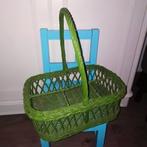 Vintage groene rieten flessenmand, Huis en Inrichting, Ophalen, Gebruikt, Mand, Riet