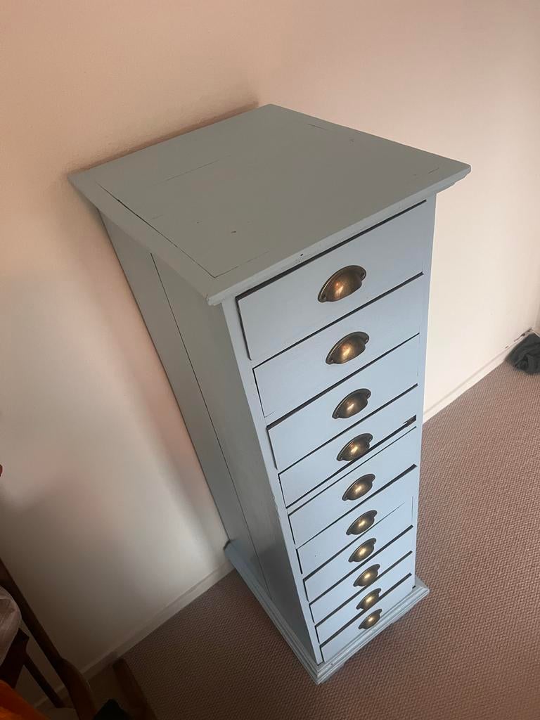 Vintage ladekast massief hout, Minder dan 50 cm, Gebruikt, 5 laden of meer, Ophalen of Verzenden