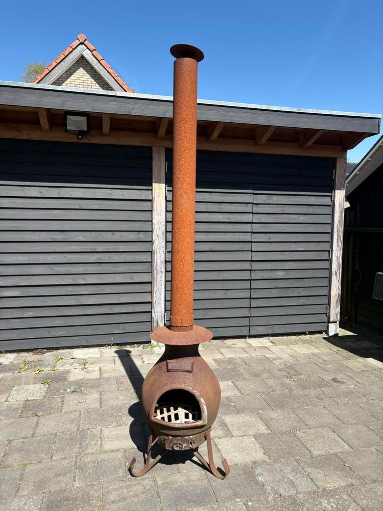 Rustieke gietijzeren terrashaard, Ophalen, Gebruikt, Vuurton