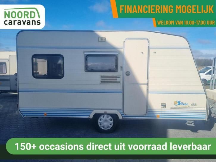 CARAVELAIR silver 425 VOORTENT + DWARSBED + FIETSENDRAGER, Caravans en Kamperen, Caravans, Bedrijf, tot en met 4, 750 - 1000 kg