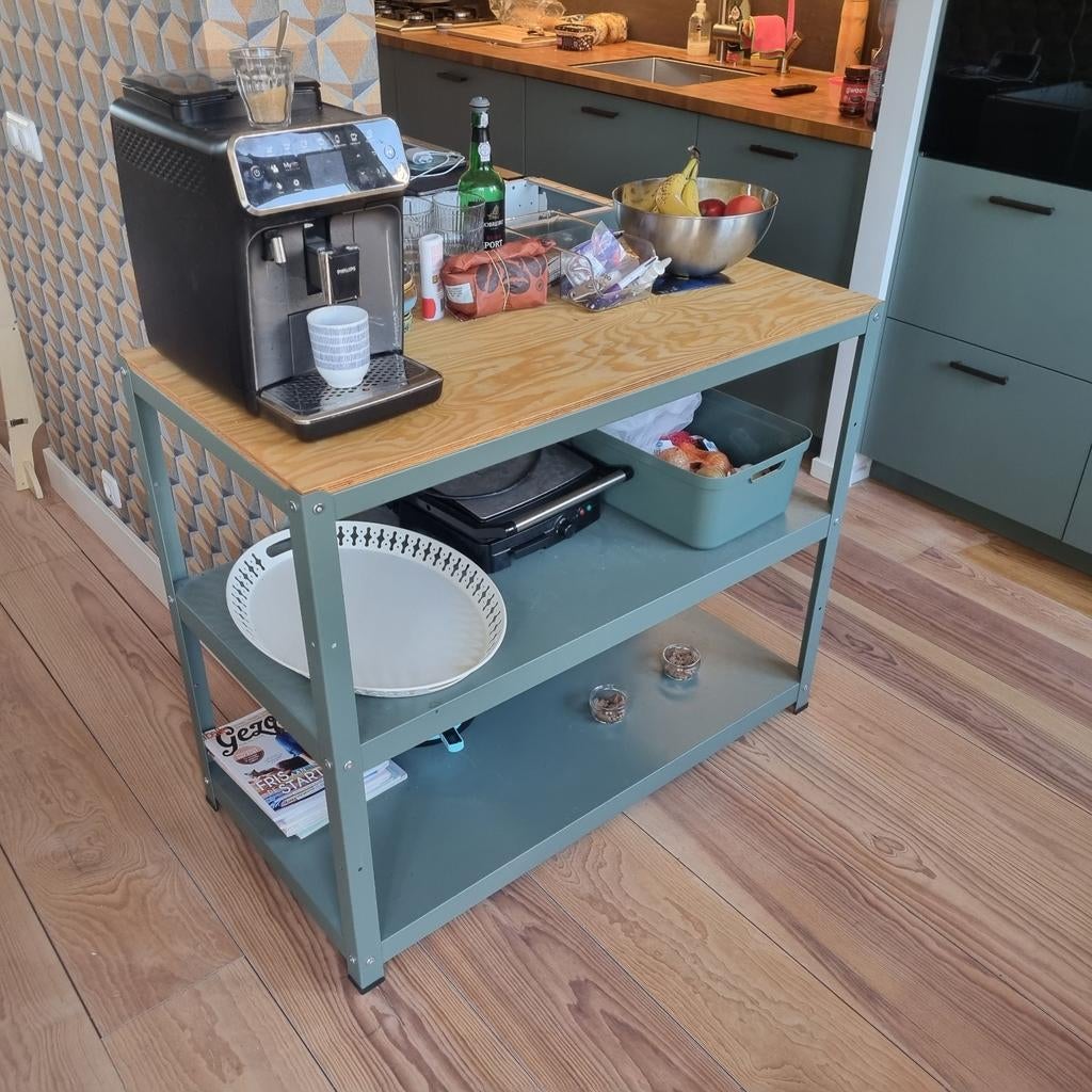 IKEA BROR WERKBANK grijsgroen/grenen, Ophalen