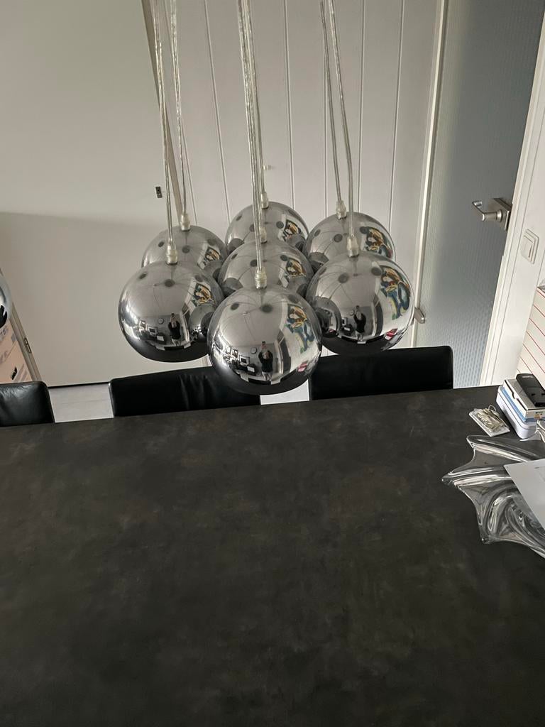 Moderne Leitmotiv hanglampen met 7 bollen, in hoogte verstel, Ophalen of Verzenden, Gebruikt, Metaal, 75 cm of meer