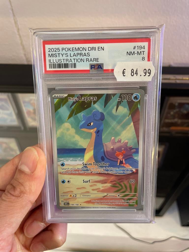 Misty's Lapras DRI 194/162 PSA 8 NM-MT Pokemon kaart, Ophalen of Verzenden, Zo goed als nieuw, Losse kaart