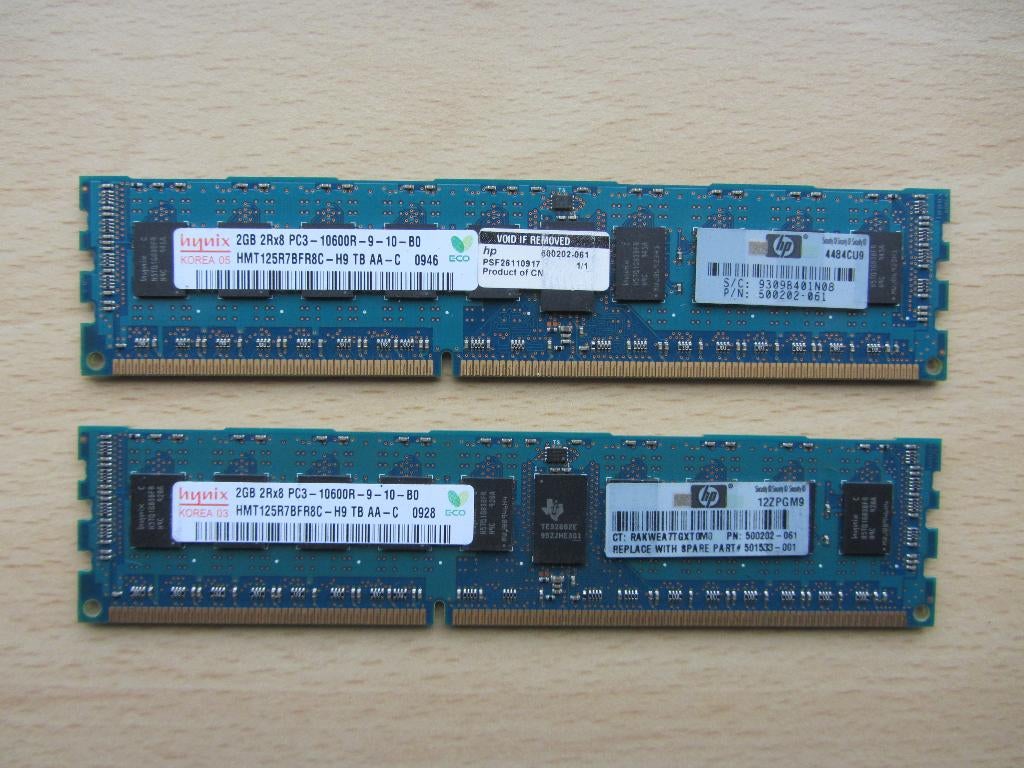 2x Hynix 2GB PC3-10600 DDR3-1333MHz ECC Registered CL9, 1333 MHz, Server, DDR3, Ophalen of Verzenden