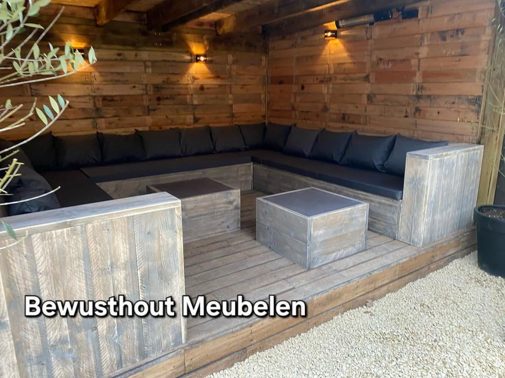 Hoekbank Steigerhout Tuin | Op Maat | Gratis Bezorging NL, Tuin en Terras, Tuinsets en Loungesets, Meer dan 8 zitplaatsen, Steigerhout
