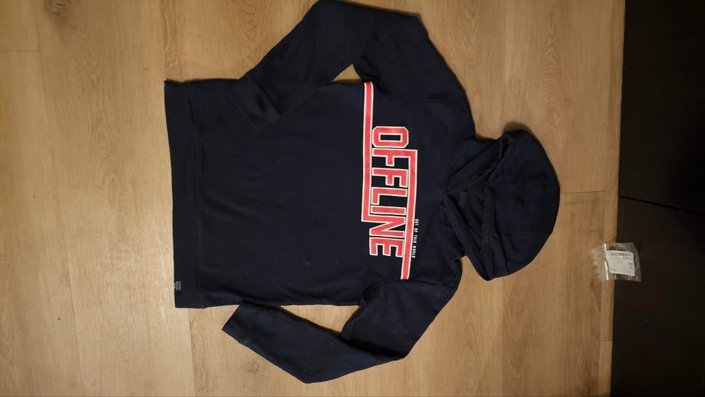 Donkerblauwe hoodie met 'OFFLINE' print, Kinderen en Baby's, Kinderkleding | Maat 170, Gebruikt, Trui of Vest, Ophalen of Verzenden