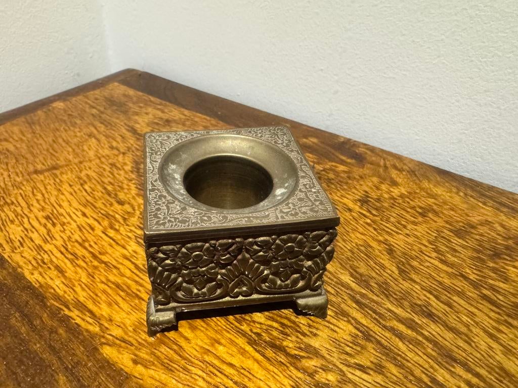Vintage metalen inktpot houder, decoratief, Ophalen of Verzenden, Gebruikt
