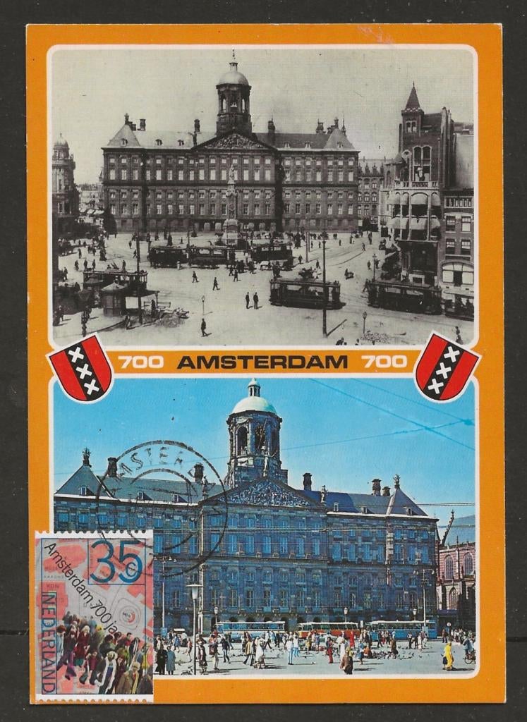 S- Ned. kaart 700 jaar Amsterdam gestempeld 1975, Postzegels en Munten, Ophalen of Verzenden, Na 1940, Gestempeld