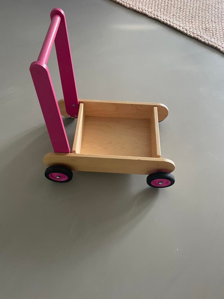 Houten loopwagen met roze duwstang, Ophalen of Verzenden, Gebruikt, Meisje