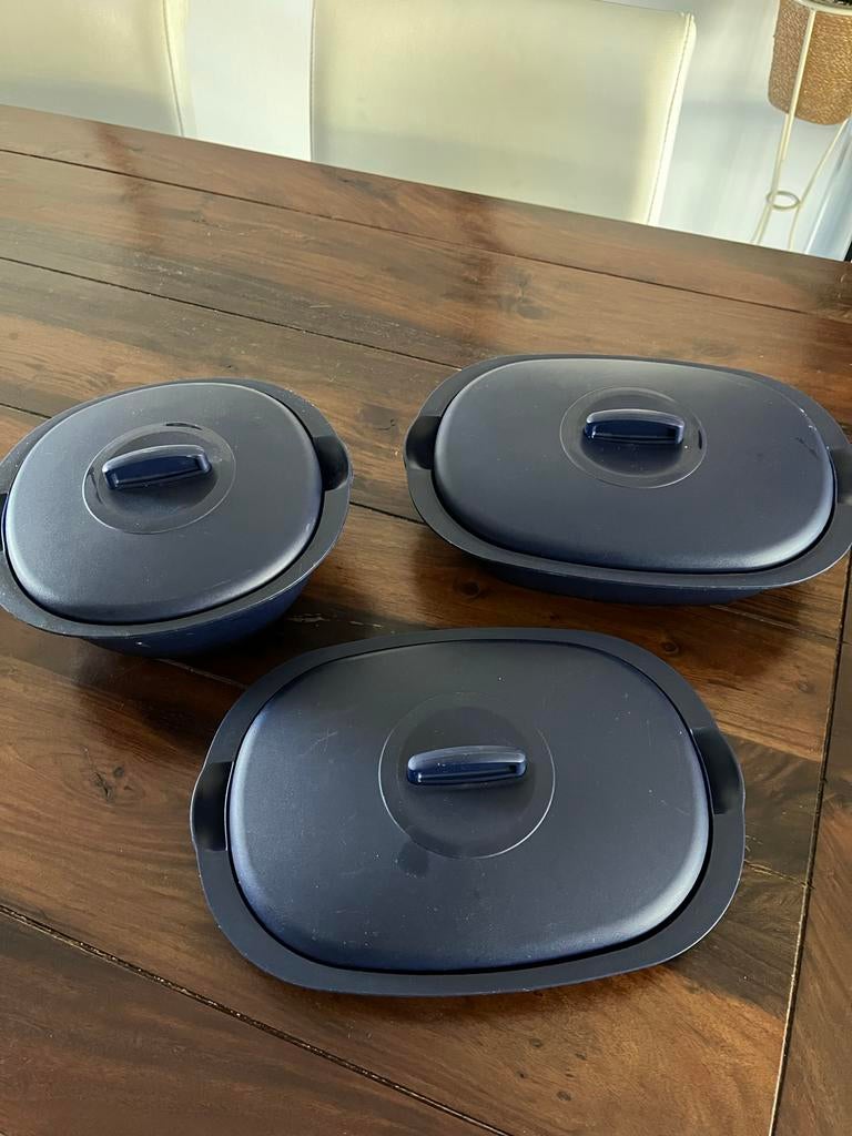 Tupperware schalen set van 3 - Donkerblauw alleen ophalen, Ophalen of Verzenden, Zo goed als nieuw, Blauw, Schaal
