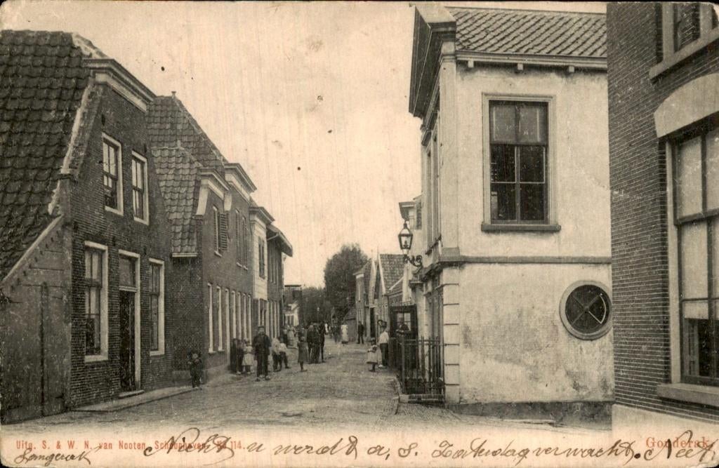 Gouderak - Straat - Dorpsstraat met mensen, Verzamelen, Ansichtkaarten | Nederland, Gelopen, Zuid-Holland, Voor 1920, Ophalen of Verzenden
