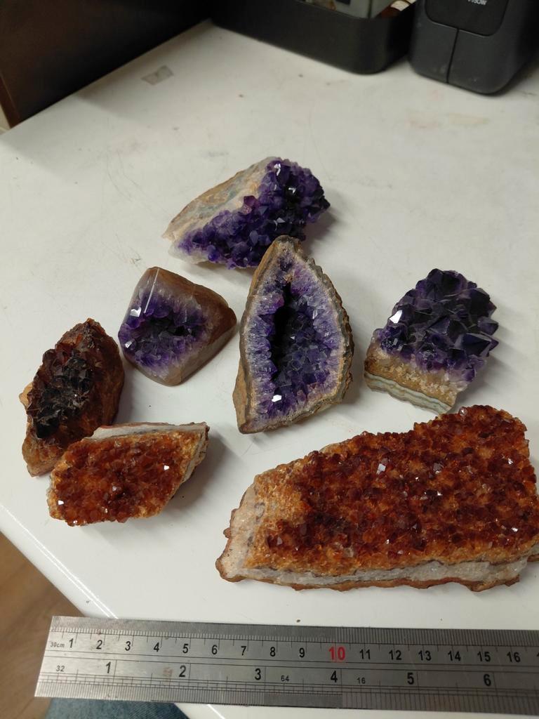 Set van donkere paarse amethist en gebrande citrien, Ophalen of Verzenden