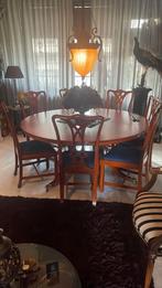 8 persoons design eethoek met ronde tafel. Taxus hout., Ophalen, Gebruikt, 8 stoelen of meer