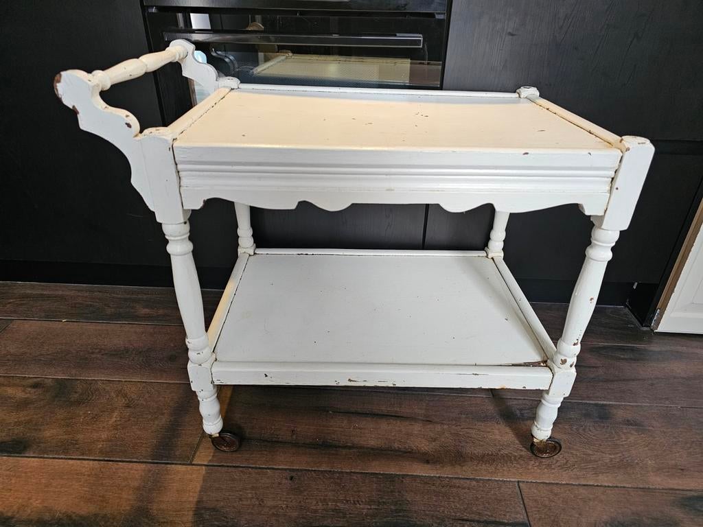 Wit brocante butler karretje serveerwagen trolley, Antiek en Kunst, Ophalen of Verzenden