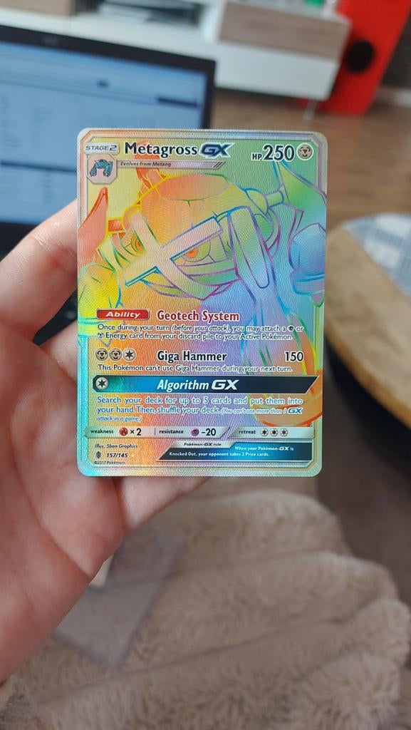 Metagross GX Rainbow Rare Pokémon Kaart - Guardians Rising, Ophalen of Verzenden, Zo goed als nieuw, Losse kaart, Foil
