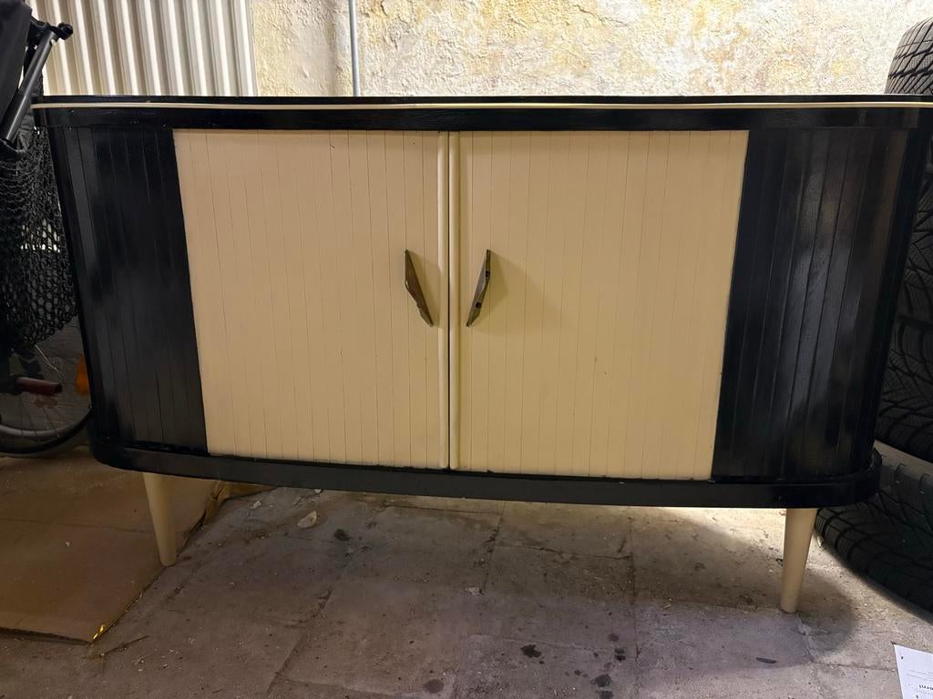 Zwart en crème dressoir met draaiplateau, Huis en Inrichting, Kasten | Overige, Ophalen, Gebruikt